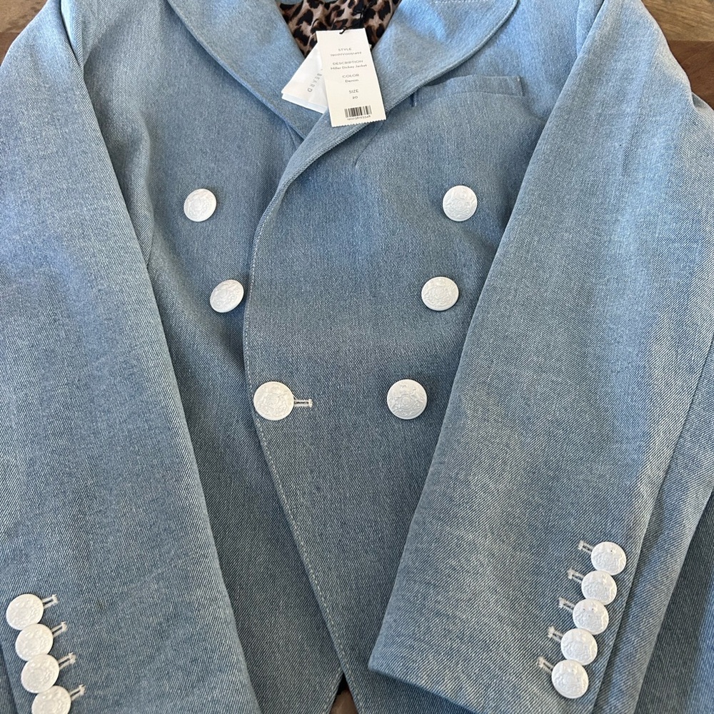 Veronica Beard Denim Blazer with Leopard Lining